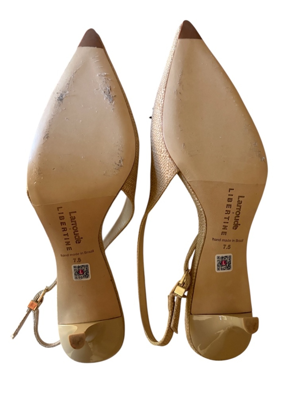 Larroude x Libertine Eye Pump Beige Rafia Kitten Heel Sandal - Picture 7 of 10